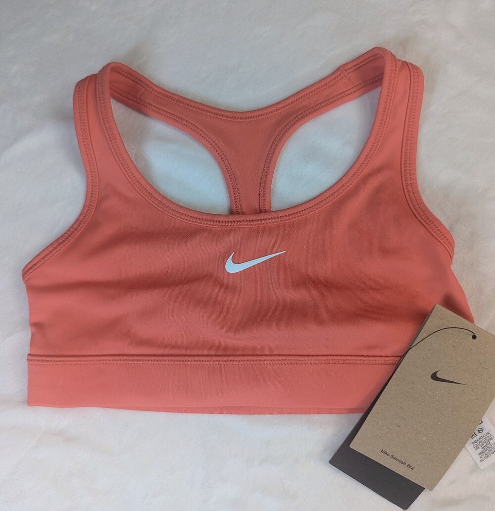 Nike Swoosh Bra Big Kids Girls Size XS DriFit Training Gym Magic Ember/White NWT